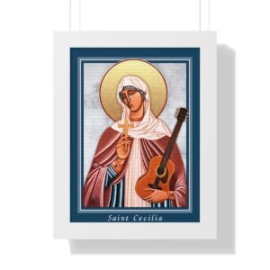St. Cecilia Religious Icon with blue border and white frame