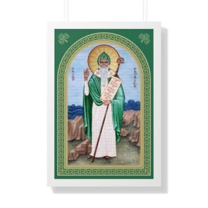 St. Patrick Religious Icon with a green border and white frame