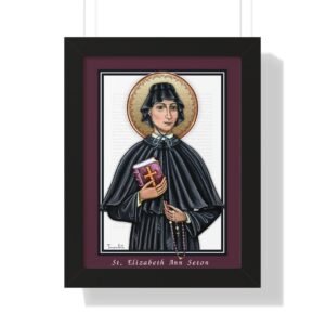 Saint Elizabeth Ann Seton Religious Icon with wine red border and black frame