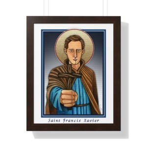 St. Francis Xavier Religious Icon with a white border and walnut frame