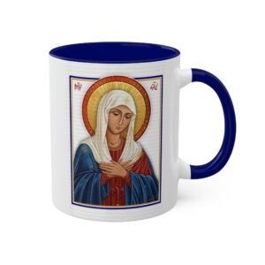 Mary Ponders Tenderly icon mug with blue color pop